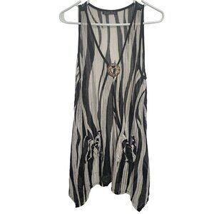 Double Decker Sleeveless Striped Tunic Top with Wooden Pendant BoHo Chic